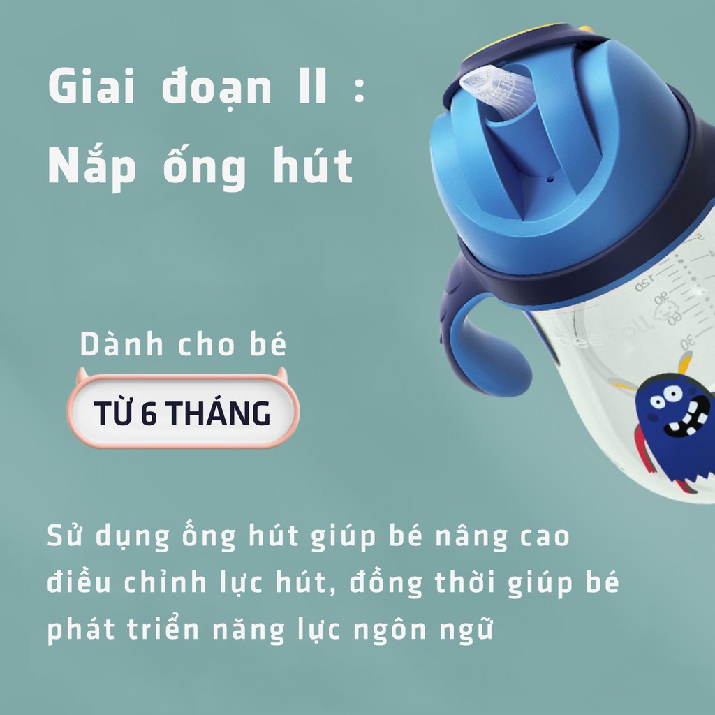 Bình tập uống cho bé Beedoll 240ml Tritan an toàn 2 in 1, tập uống khoa học theo giai đoạn