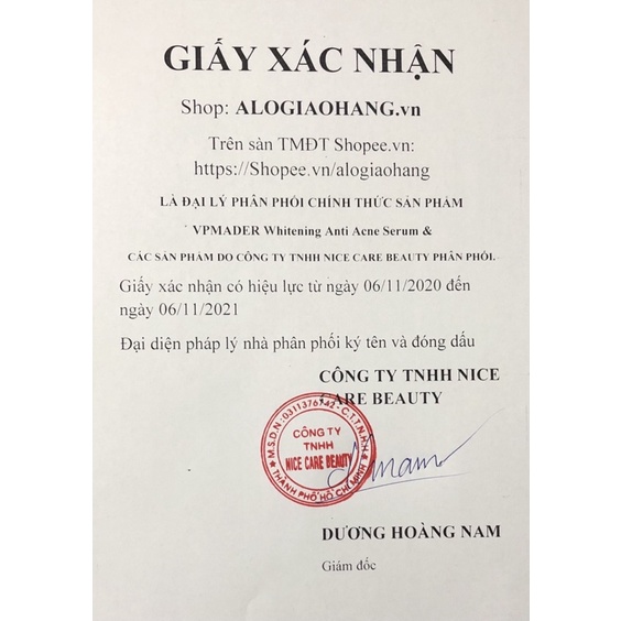 Serum Mụn VpMader Whitening Anti Acne Serum Giảm Mụn Sáng Da Ngừa Thâm Mụn - alogiaohang