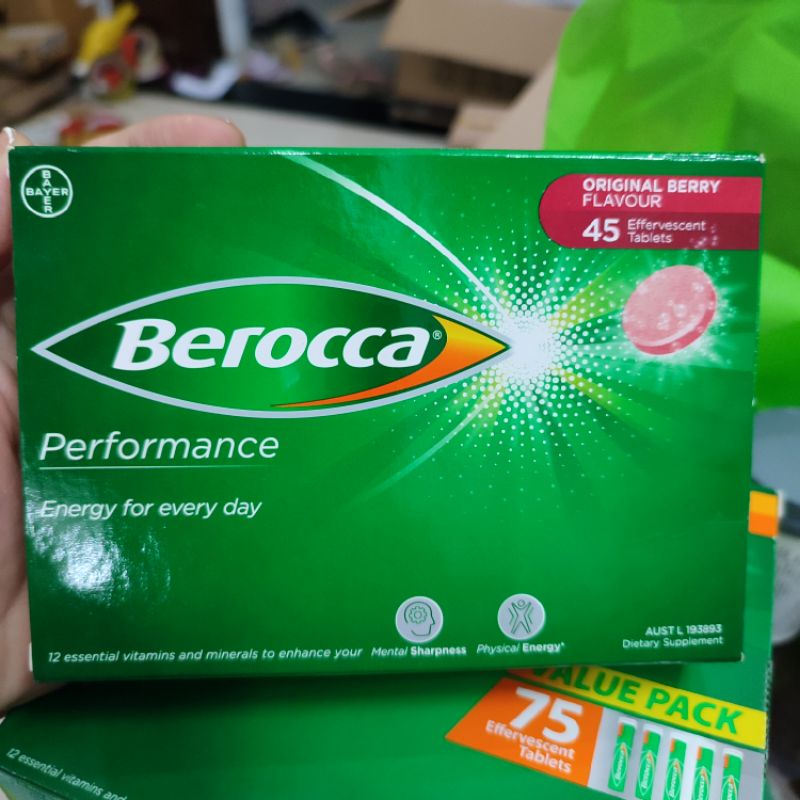 Viên sủi tăng đề kháng Berocca Performance Effervescent là dạng sủi bọt trong nước với hương vị cam.hộp 45 viên