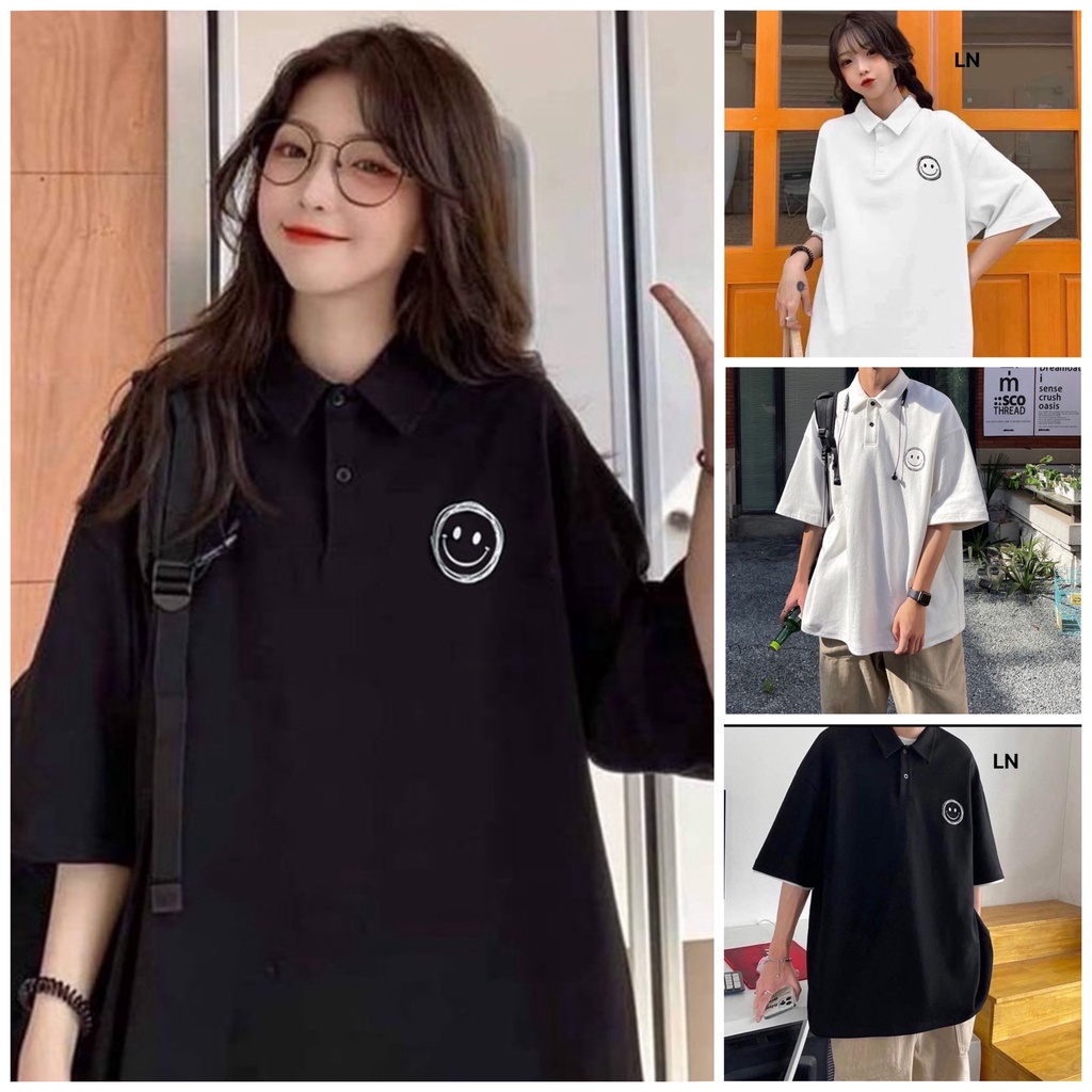 Áo phông,áo thun unisex có cổ in hình mặc cười phong cách hàn quốc nam nữ mặc cực chất.