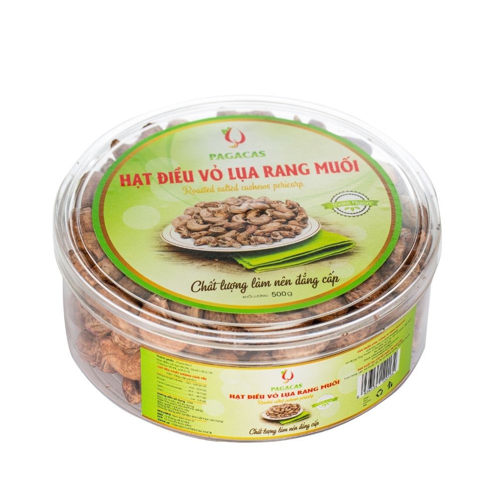 Hạt điều vỏ lụa rang muối Pagacas hộp tròn 500g - kiểm soát tốt và ngăn ngừa các vấn đề về tim mạch, thần kinh