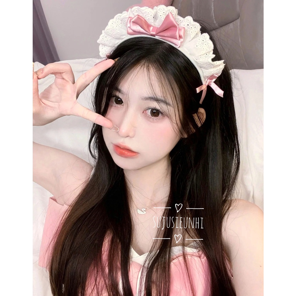 (5 màu) Bờm tóc vải xếp ly đính nơ phong cách nữ hầu Nhật Bản/ băng đô maid