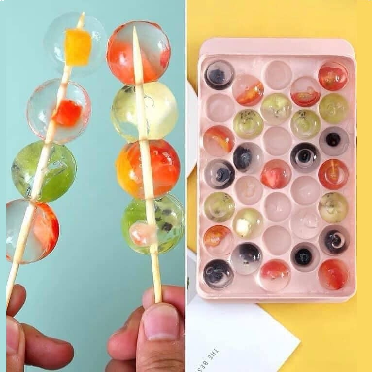 [Uống phong cách] Khay Đá Tròn 33 Viên kiểu Nhật - Khuôn Làm Đá Nhựa Tròn Có Nắp