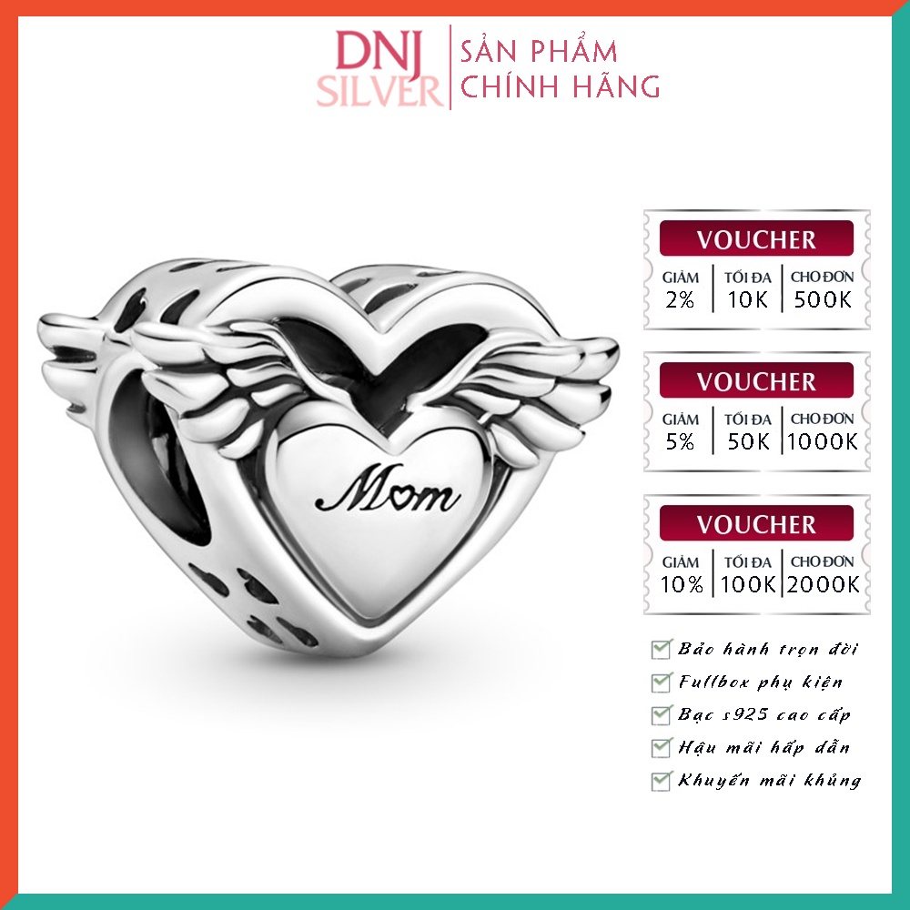 [Hàng cao cấp] Charm bạc 925 cao cấp, hàng chuẩn bạc - Charm Angel Wings &amp; Mum thích hợp để mix vòng tay charm - DN094