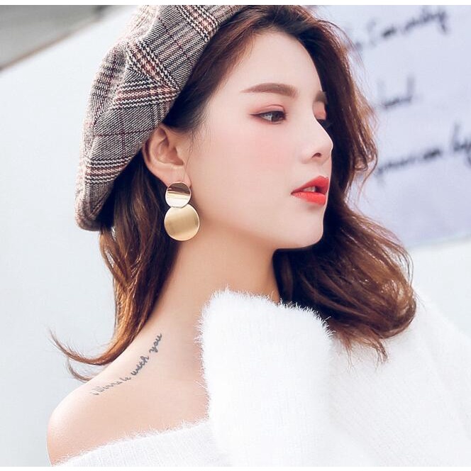 𝑭𝑹𝑬𝑬𝑺𝑯𝑰𝑷  Bông tai bảng tròn màu vàng , bạc kiểu dáng sang chảnh phong cách hàn quốc hiện đại dành cho nữ