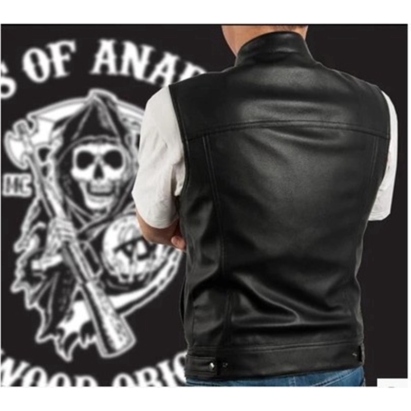 Áo khoác ghi lê vải da cổ đứng phong cách mô tô Harley