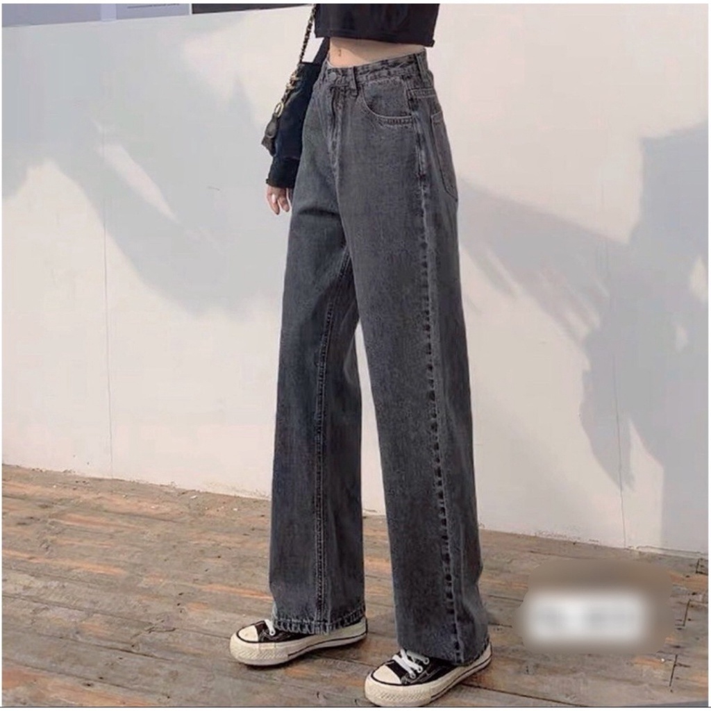 Quần jean nữ ống rộng lưng cao basic (Có Bigsize) - Quần jean baggy dáng suông rộng lưng cao - QJ012 1Minute Shop | BigBuy360 - bigbuy360.vn