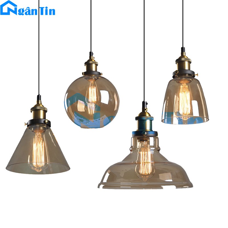 Đèn thả trần thủy tinh trang trí nhà quán cà phê T75 Ngân Tin (Tặng kèm 1 bóng Led edison 4w ánh sáng vàng)