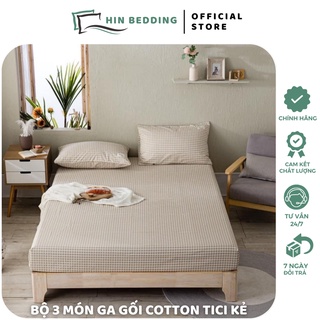 Bộ ga gối cotton tici họa tiết kẻ hin bedding, ga gối cotton tici mềm mịn phong cách hàn quốc, drap giường đủ kích thước