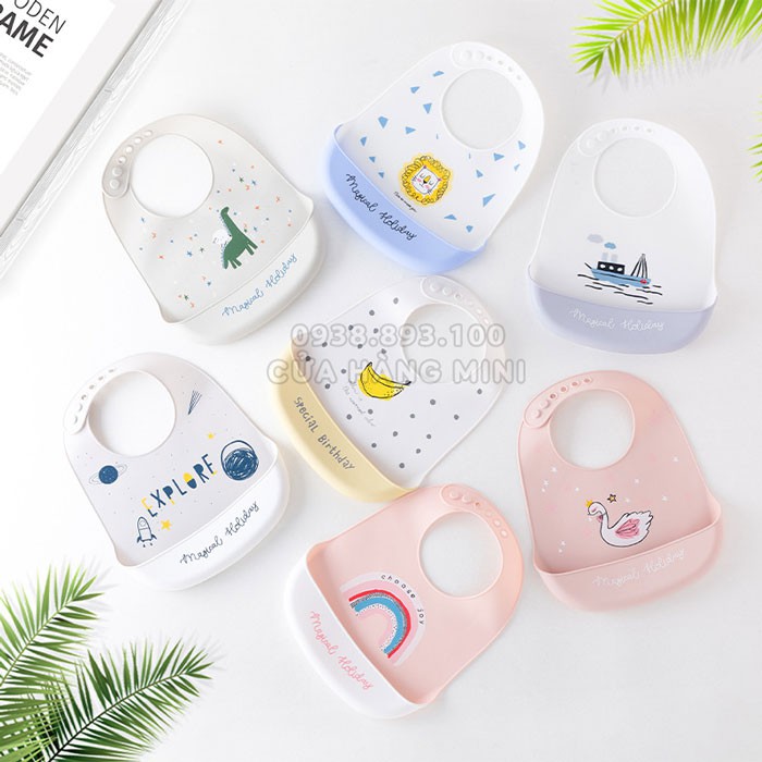 【CHẤT LƯỢNG】 Yếm Ăn Dặm Silicon Cho Bé Muslin Tree Siêu Bền Có Máng Hứng