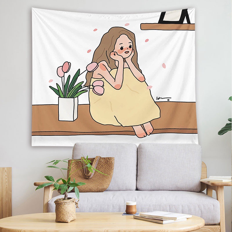 Thảm treo tường họa tiết hoạt hình phong cách Bắc Âu xinh xắn