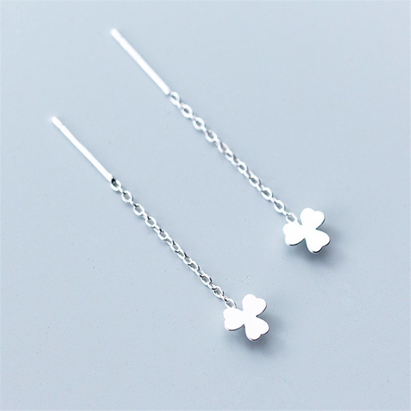 We Flower Bông Tai Bạc 925 Dáng Dài Hình Cỏ May Mắn Thanh Lịch Cho Nữ