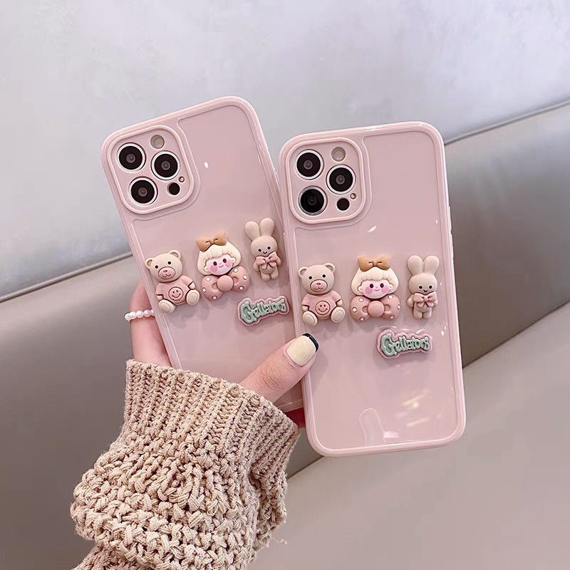 𝐂𝐨́ 𝐬𝐚̆̃𝐧 𝐜𝐡𝐨 𝐢𝐏𝐡𝐨𝐧𝐞 𝟏𝟑 Ốp hoạt hình gắn thú nổi cute, 2 màu bóng dẻo