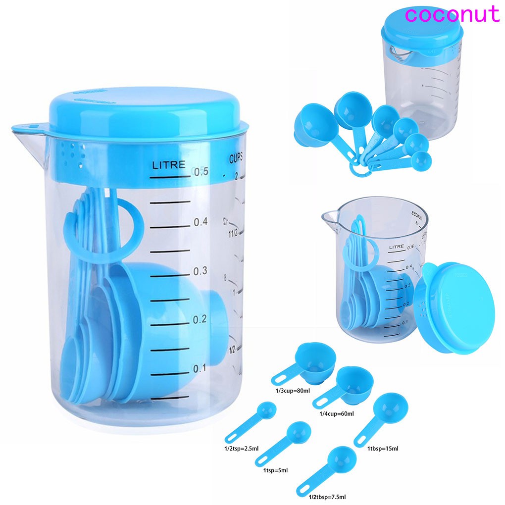 7PCS/Set Plastic Measuring Cups with Spoons Measure Kitchen Utensil Cooking Scoops Sugar Cake Baking Scales Spoon