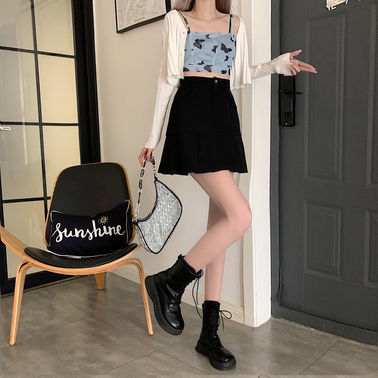 Chân váy nữ ngắn xếp ly lưng cao chữ a, chân váy tennis xếp li nhỏ có lót trong vải kaki mịn mặc đi học đi chơi dạo phố