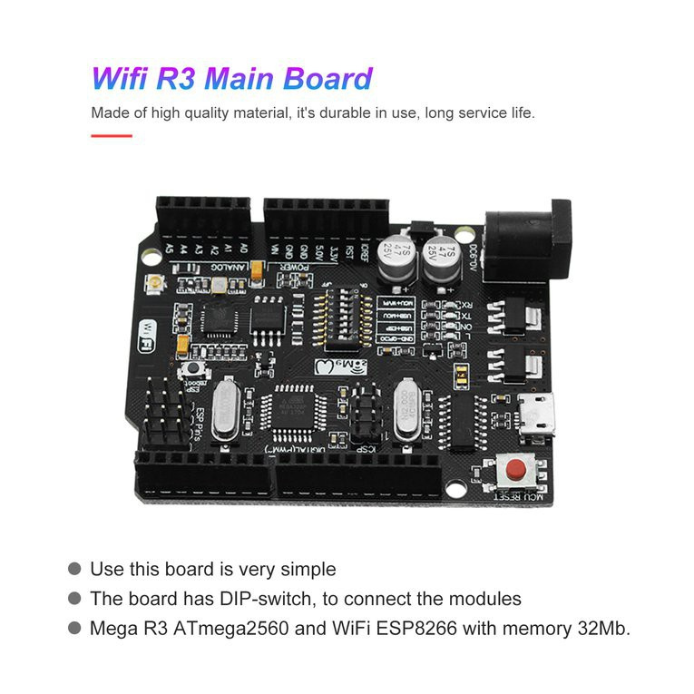 Bảng Mạch Mega + Wifi R3 Atmega2560 + Esp8266 32mb Ch340G Chất Lượng Cao