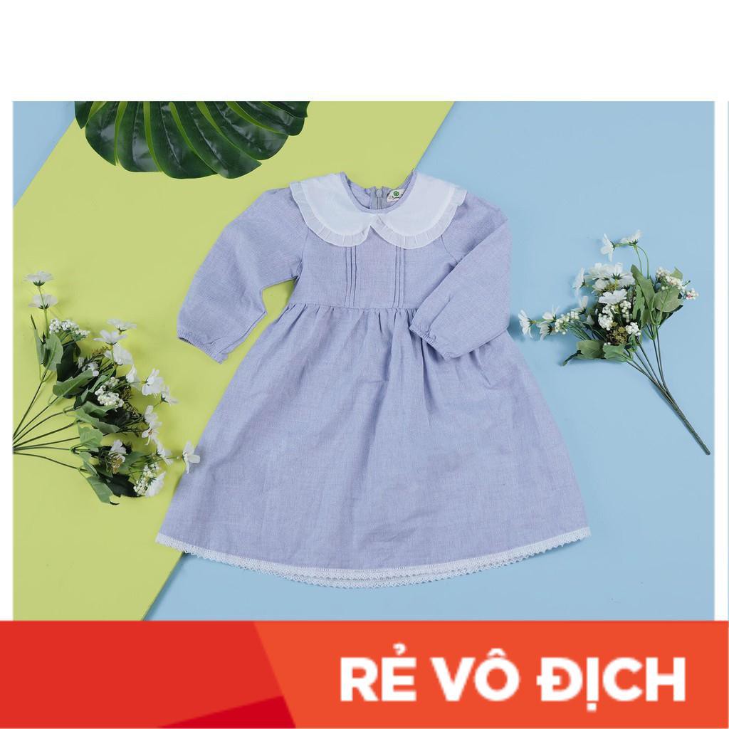 Váy thô đốm  dài tay phối cổ sen size 1-10T, cho bé từ 9-30kg. Chất thô đốm đẹp, dày dặn. Kiểu dáng dễ mặc