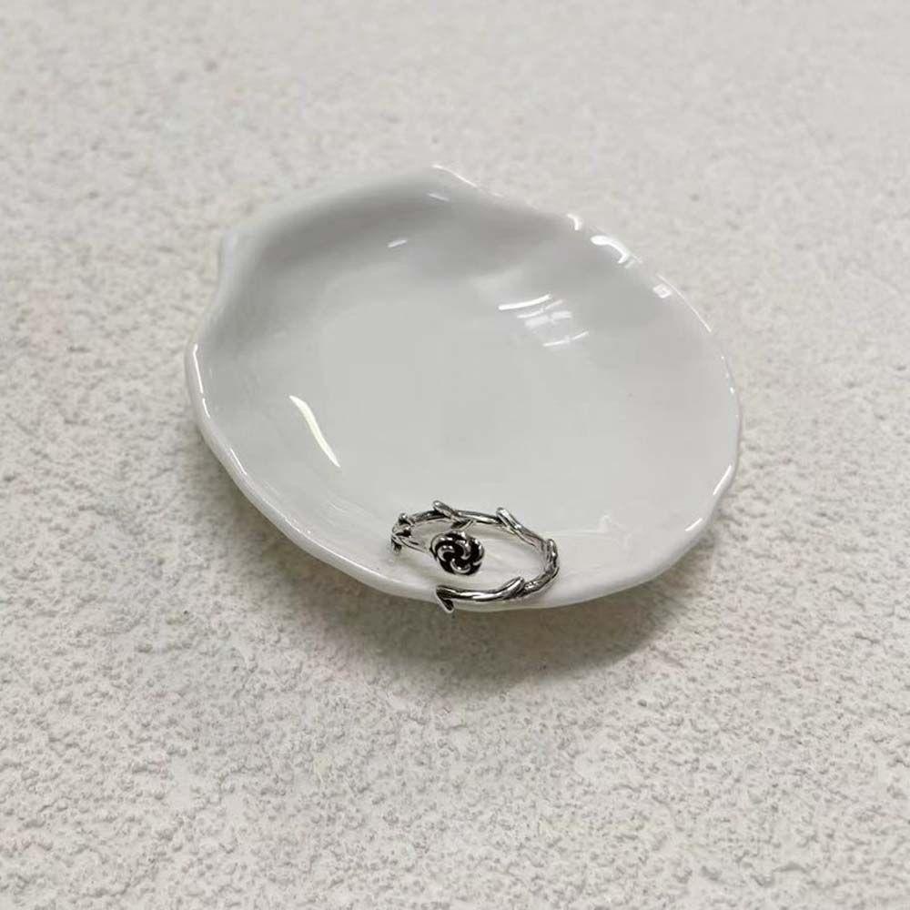 Nhẫn Hở Họa Tiết Hoa Trà Phong Cách Hàn Quốc Cổ Điển Thanh Lịch Cho Nữ|Nhẫn Đồng Đơn Giản Cá Tính