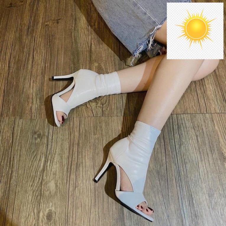 🚴🏇 BOOTS NỮ HỞ MŨI CỔ CAO SIÊU SANG CHẢNH GÓT NHỌN 8P 🚴🏇