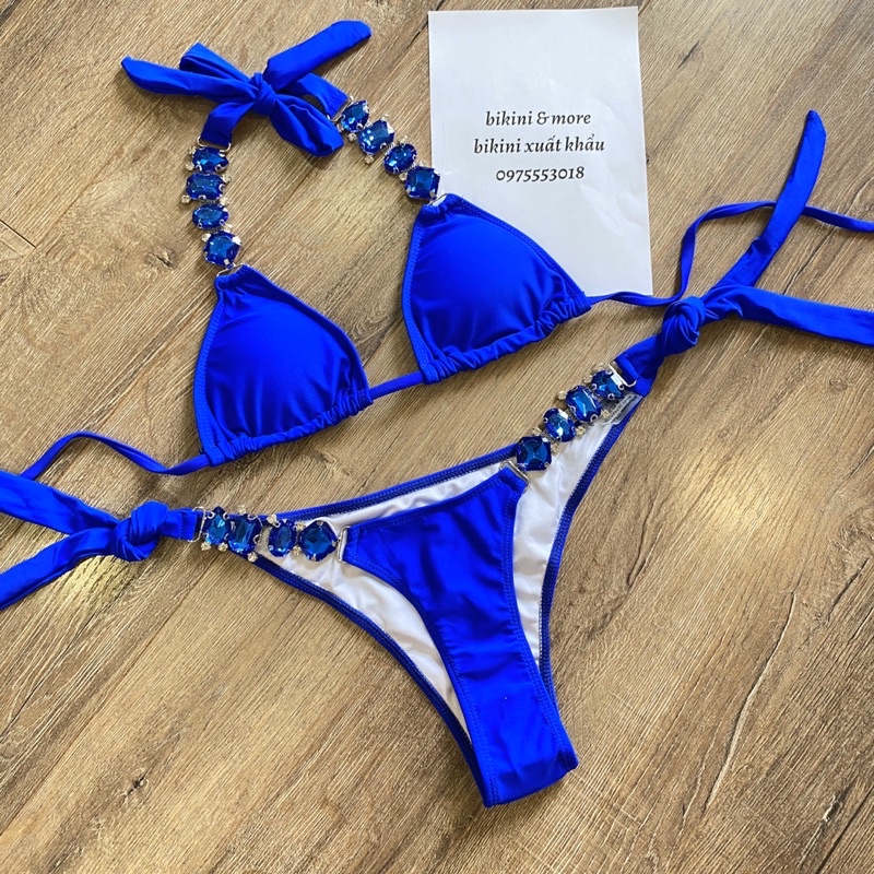 [BKN1185] &lt;ÂU&gt; SET BIKINI TRIANGLE MIX ĐÁ XANH COBALT/RÊU/ĐỎ/TÍM