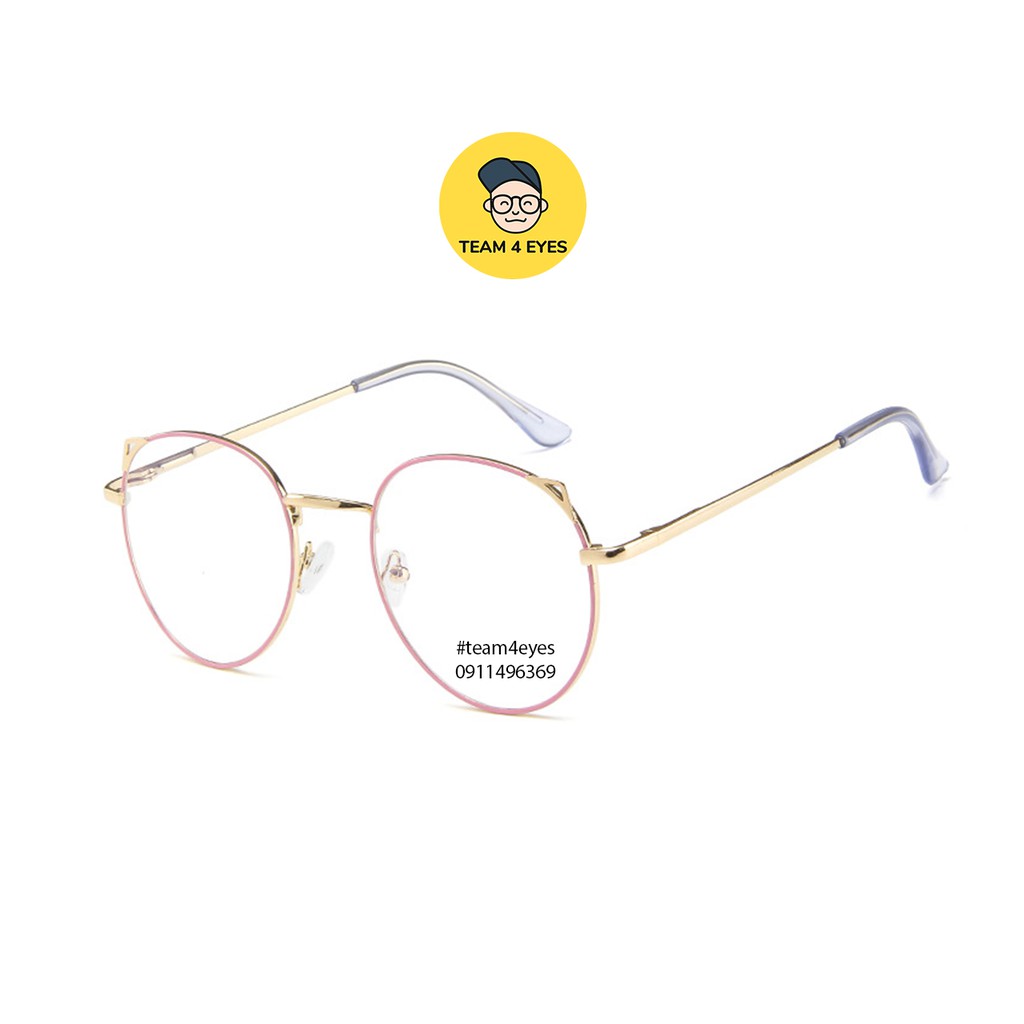 [ Ảnh thật ] Kính cận tròn cách điệu tai mèo thời trang cao cấp tròng 0 độ cắt ánh sáng xanh | BigBuy360 - bigbuy360.vn