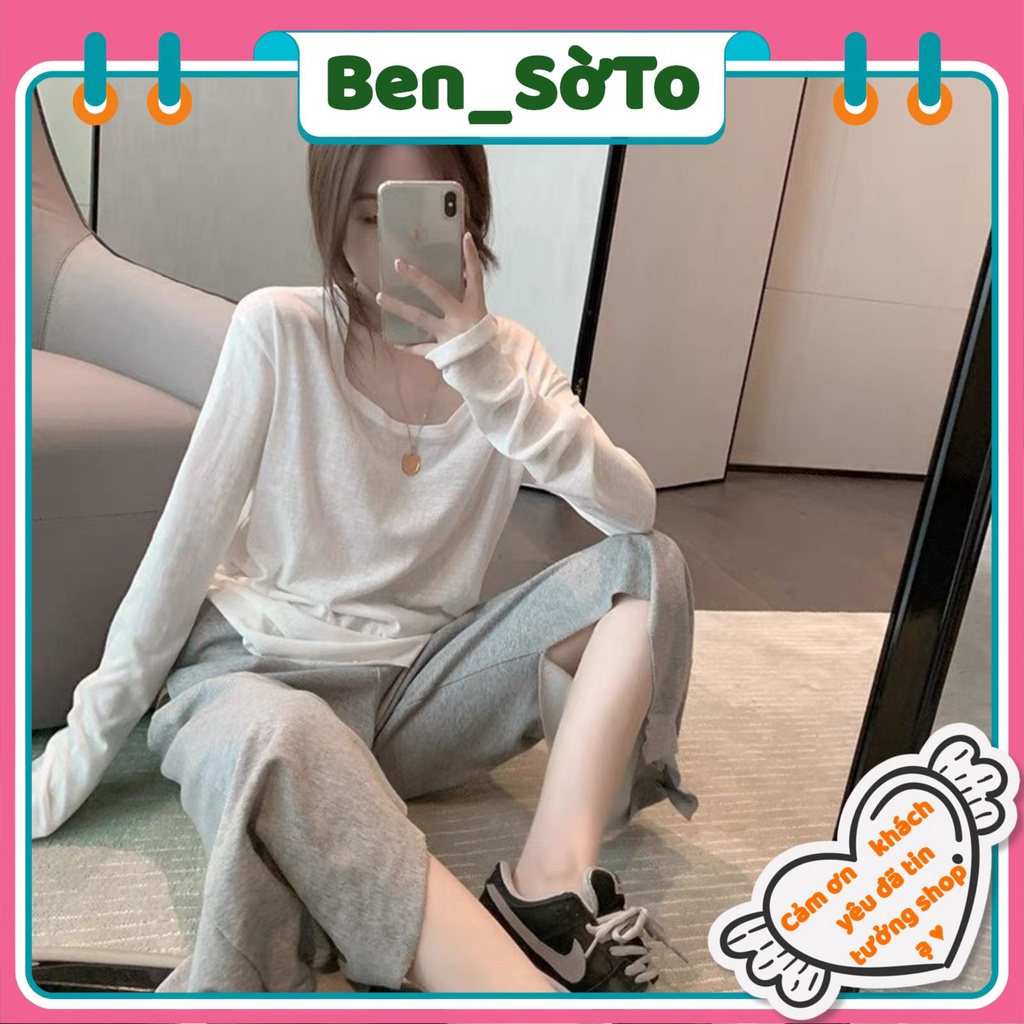Áo thun nữ, áo thun dài tay trơn chất liệu mềm mại cotton form rộng