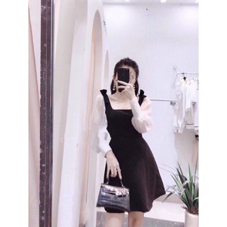 đầm đen tiểu thư phối tay voan bồng ( có hàng sẵn )