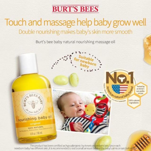 [Mã 256FMCGSALE giảm 8% đơn 500K] Dầu dưỡng massage Burt's Bees Baby Oil 118ml cho bé