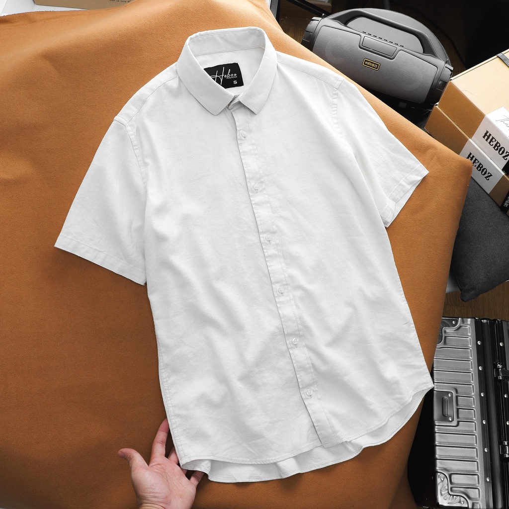 Sơ mi nam ngắn tay HEBOZ cao cấp, form slimfit, vải linen thoáng mát hạn chế nhăn 3 màu - 00001088