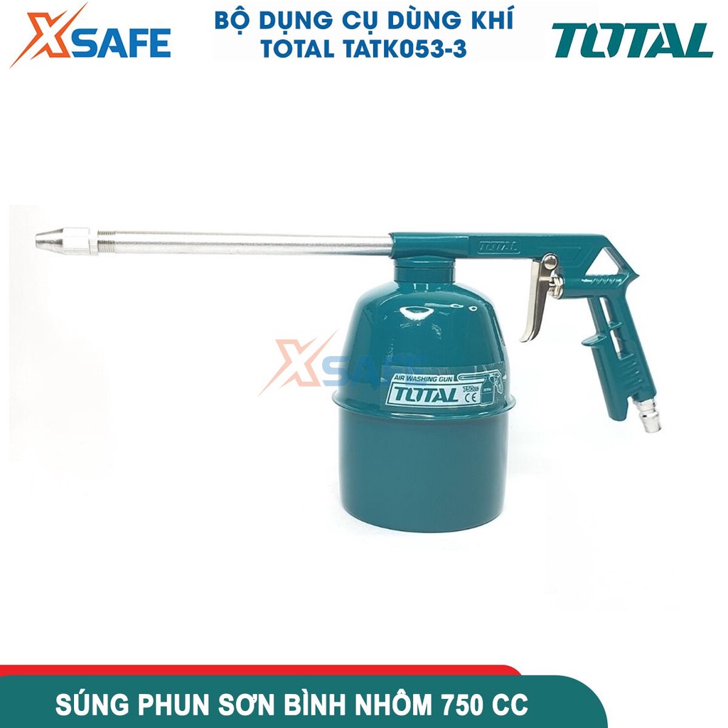 Bộ 5 công cụ dùng khí TOTAL TATK053-3, dụng cụ xịt hơi 5 chi tiết gồm dây hơi PU, súng thổi khí, súng phun sơn, bơm lốp