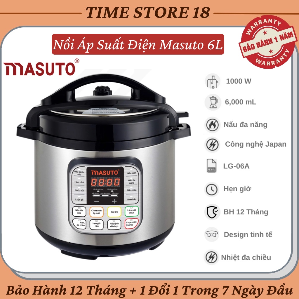 Nồi Áp Suất Điện Đa Năng Masuto 6L Với Chế Độ Ninh Hầm Nhanh Gấp 2 Lần Thông Thường Giúp Tiết Kiệm Thời Gian Nấu Nướng