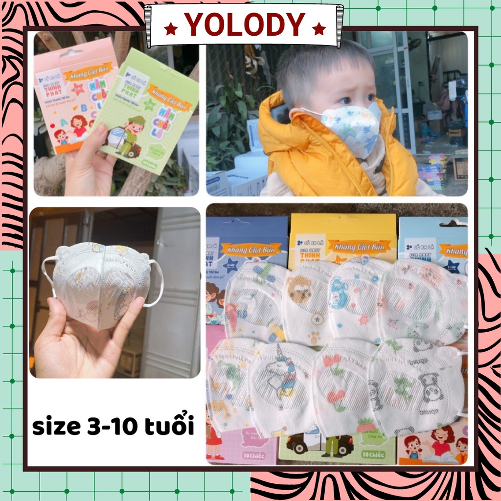 Khẩu trang trẻ em 3 lớp mầm chồi lá Yolody hộp 10 chiếc bé 1-4 tuổi