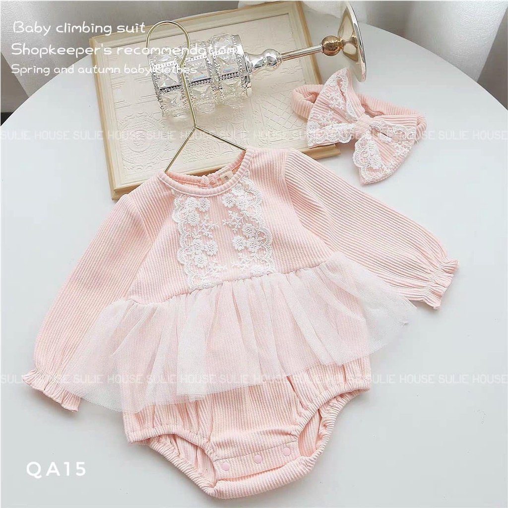 Bộ body ren kèm băng đô cho bé - QA15