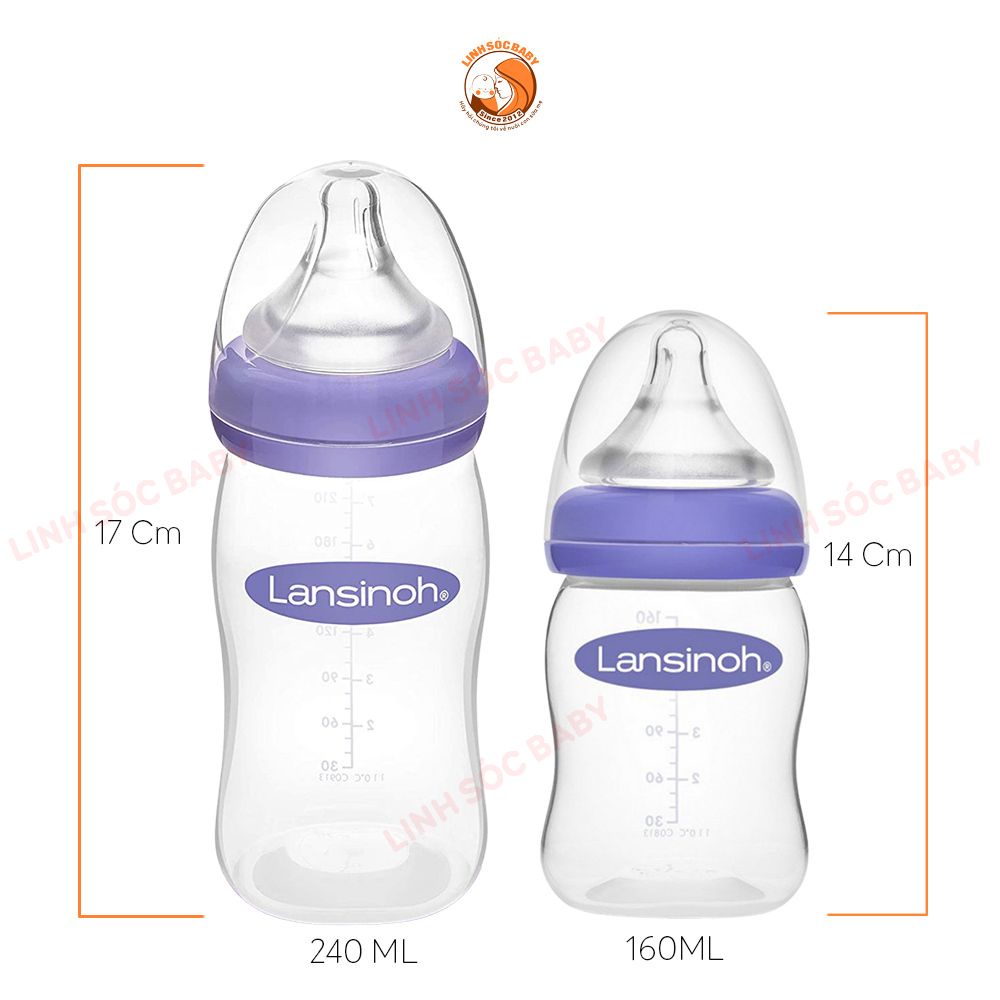 Bình sữa Lansinoh Momma 160ml - 240ml | Hàng chính hãng, núm ti siêu mềm size S/M/F