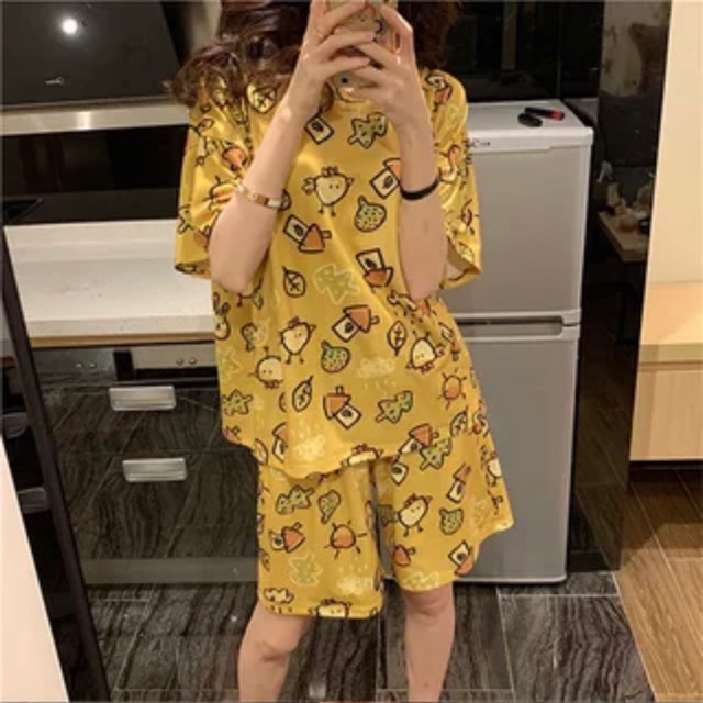 Bộ ngủ hoạt hình siêu Cute  Set đồ ngủ thun cotton form rộng loại đẹp