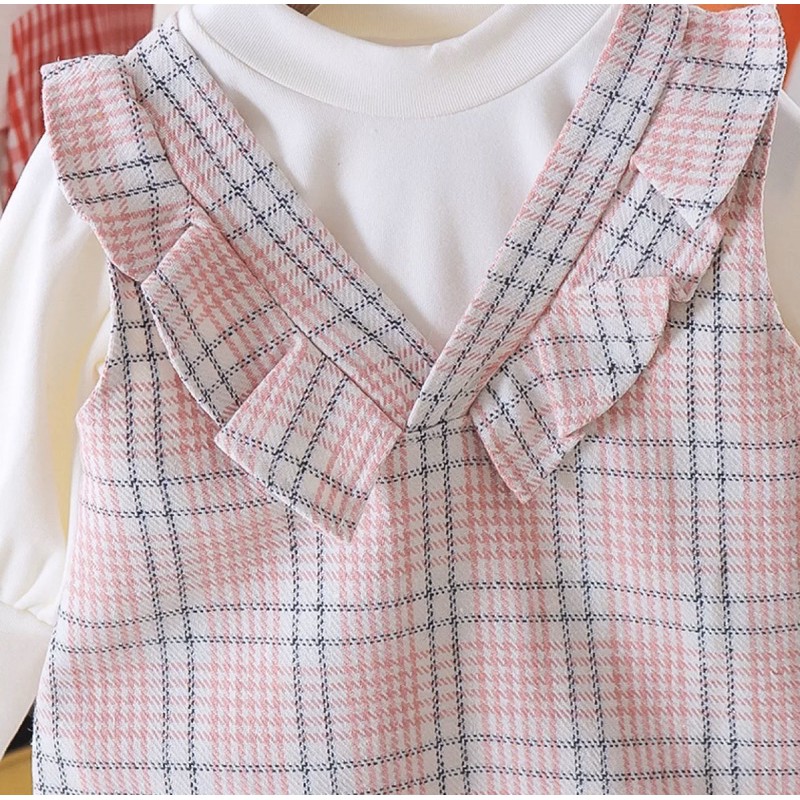 Bộ váy yếm bèo vào áo thun dài tay mùa thu đông tiểu thư cho bé gái từ 1 đến 3 tuổi