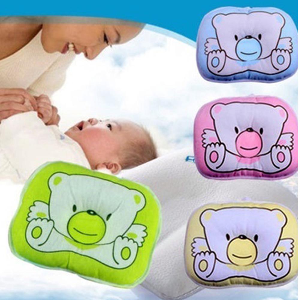 Bear Pattern Baby Pillow Cotton Blended Soft Newborn Flat Head Anti-roll Sleeping Positioner Shaping