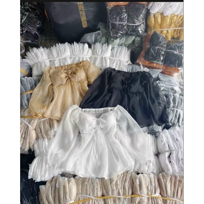 Áo Rút Ngực Vải Voan,Áo Trễ Vai May Kèm Mod Ngực Rút Dây Chất Voan Mềm Mịn,LY STORE