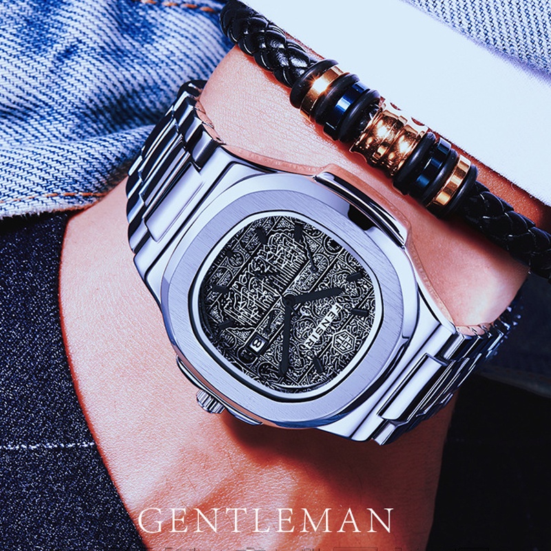 Đồng hồ nam chính hãng cao cấp chống nước đẹp dây thép hợp kim 316L mặt vuông thời trang W16