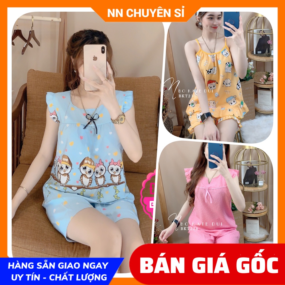 Đồ bộ nữ mặc nhà in hình dễ thương  Đồ bộ chất mềm mịn mát BKT kate đùi tổng hợp