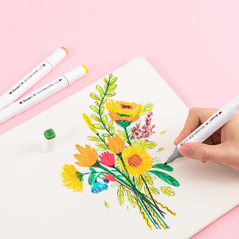 Bút màu marker thân lớn 2 đầu GuangBo 5 cỡ 12-24-36-48-60 màu GUBH02220-24,bút dạ mầu Marker cao cấp hộp nhựa -LOKI KIDS
