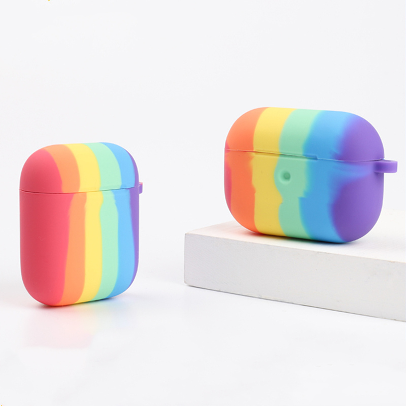 Vỏ Bảo Vệ Hộp Sạc Tai Nghe Airpods Pro 1 2 3 Bằng Silicon Màu Cầu Vồng Thời Trang