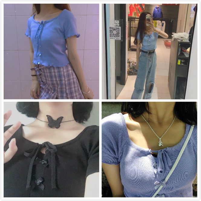 Women's Drawstring Bow Knit Short Sleeve Croptop