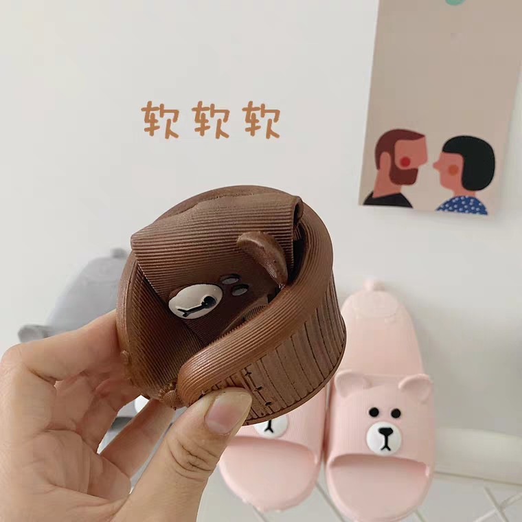 Dép nữ quai ngang hình gấu cute mẫu mới mùa hè màu đen/xám/hồng đi mưa chống trơn
