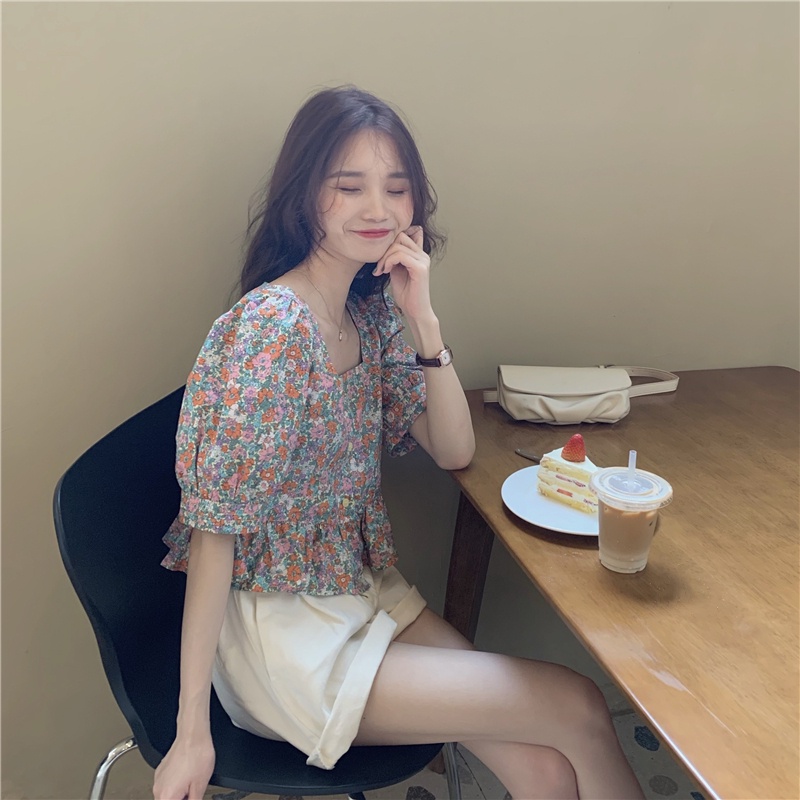 Áo Chiffon Tay Ngắn Cổ Vuông In Hoa Thời Trang Mùa Hè Mới Dành Cho Nữ
