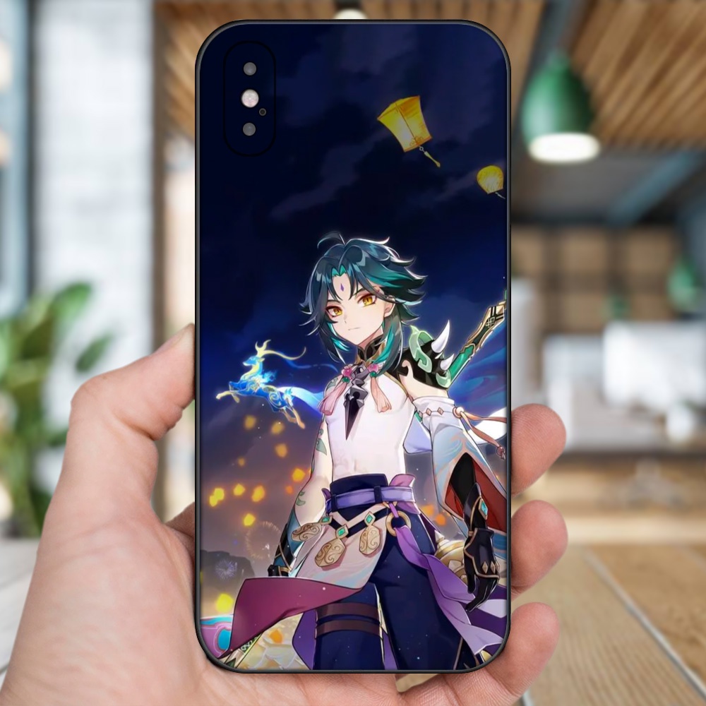 Ốp lưng iPhone X, Xs dẻo đen cạnh vuông in hình Xiao Genshin Impact