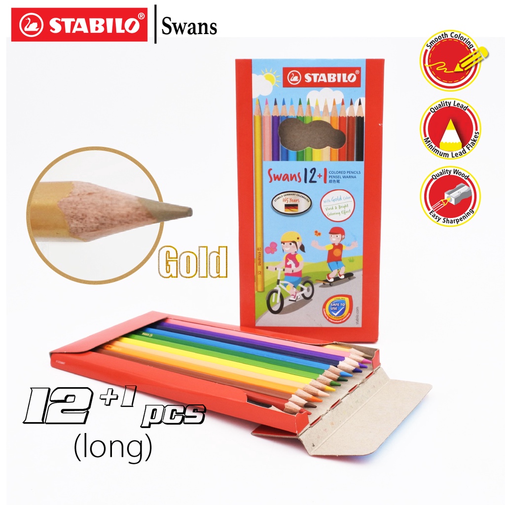 Hộp bút chì màu tẩy xóa được STABILO Swans 12+1 cây dài /hộp + Gôm tẩy STABILO ExamGrade ER191G (CLS-12HL+)