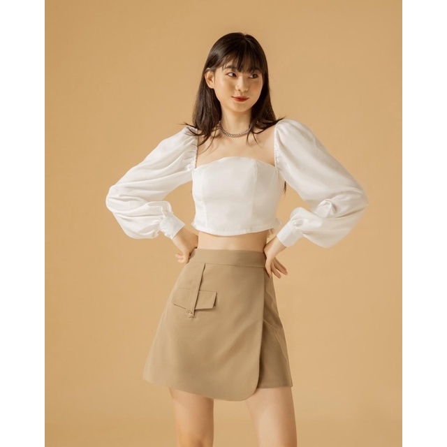 Chân váy giả quần kaki họa tiết túi trơn | LENA BEIGE SKIRT - CLÉLIE