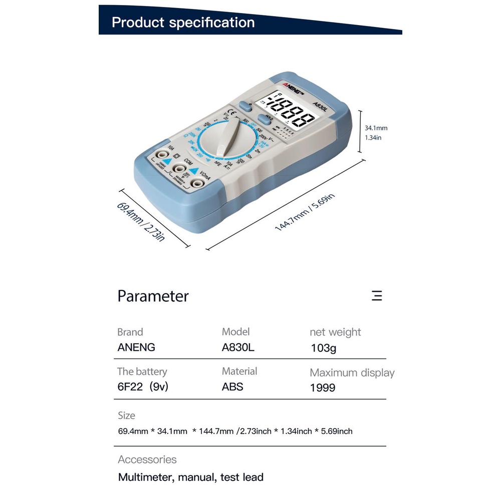 Đồng Hồ Vạn Năng Kỹ Thuật Số LCD 1999 Counts AC / DC Chuyên Nghiệp