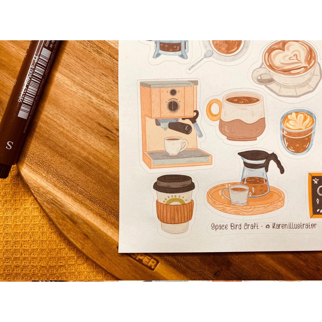 Sticker sheet coffee house - Sticker thiết kế | Bullet journal sticker - unim001